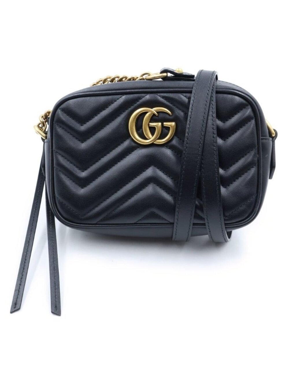 Gucci GG Marmont Mini Chain Shoulder Bag Black Gold Leather